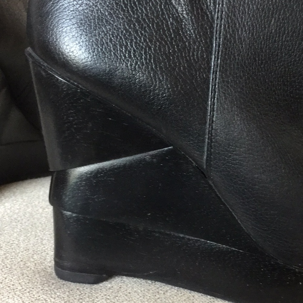 Black Leather Wedge Ankle Boots - Women's - Picture 5 of 8